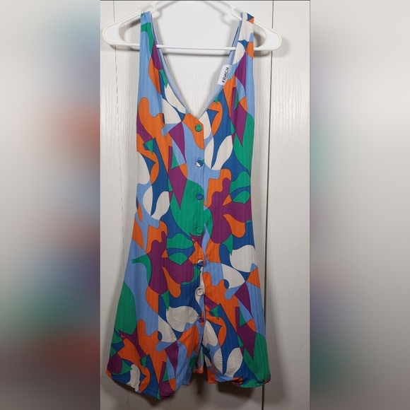 FRNCH Elora Colorful Dress Size Small Lined Button Up Mini Resort Coverup Boho - Picture 6 of 12